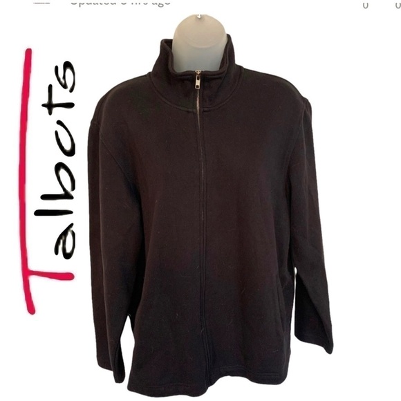 Talbots Black 100% Cotton Front Zip Long Sleeve Jacket Size Large. - Picture 1 of 13